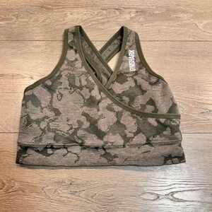 Gymshark Camo Sports Bra XS XSmall Crisscross Back Athletic Workout Top Women